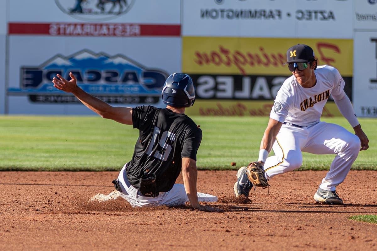 basemen tags a base runner during a game at the Connie Mack World Series